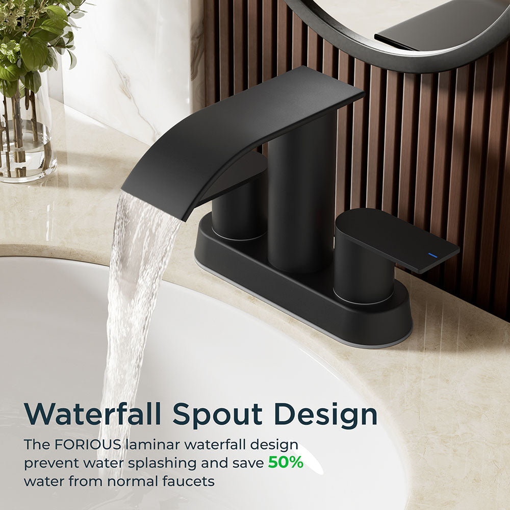 Black Bathroom Faucet, 2 Handle Basin Sink Waterfall Faucet, Brass Bathroom Faucet 3 Hole 8 Inch Widespread Deck Mounted, Hot and Cold Mix Swivel Black Bathroom Faucet, 2 Handle Basin Sink Waterfall Faucet, Brass Bathroom Faucet 3 Hole 8 Inch Widespread Deck Mounted, Hot and Cold Mix Swivel