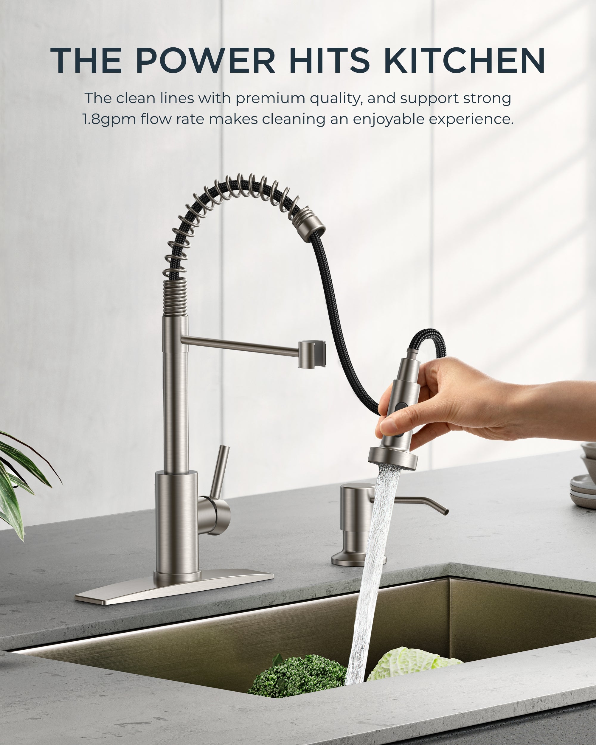 FORIOUS Kitchen Faucets, Brushed Nickel Kitchen Sink Faucet with Pull Down Sprayer, Commercial Kitchen Faucet Stainless Steel, Classic Single Handle Pull Out Sink Faucets for RV Laundry Utility Room