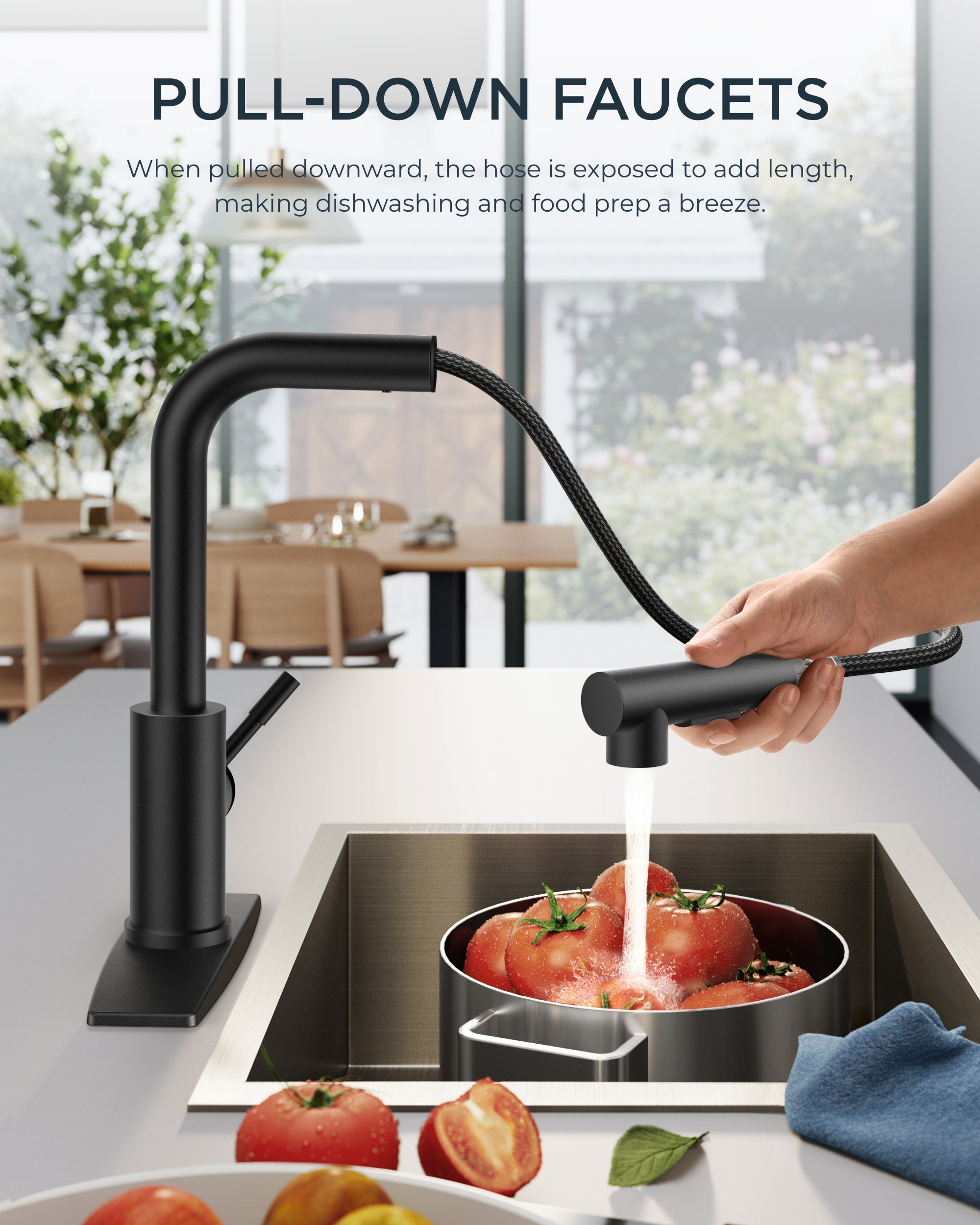 FORIOUS WELS Kitchen Tap, Kitchen Taps Mixer for Sink with Spout Swivels 360° Single Handle Two Spray Function, Pull Out Flexible Hose, Matte Black