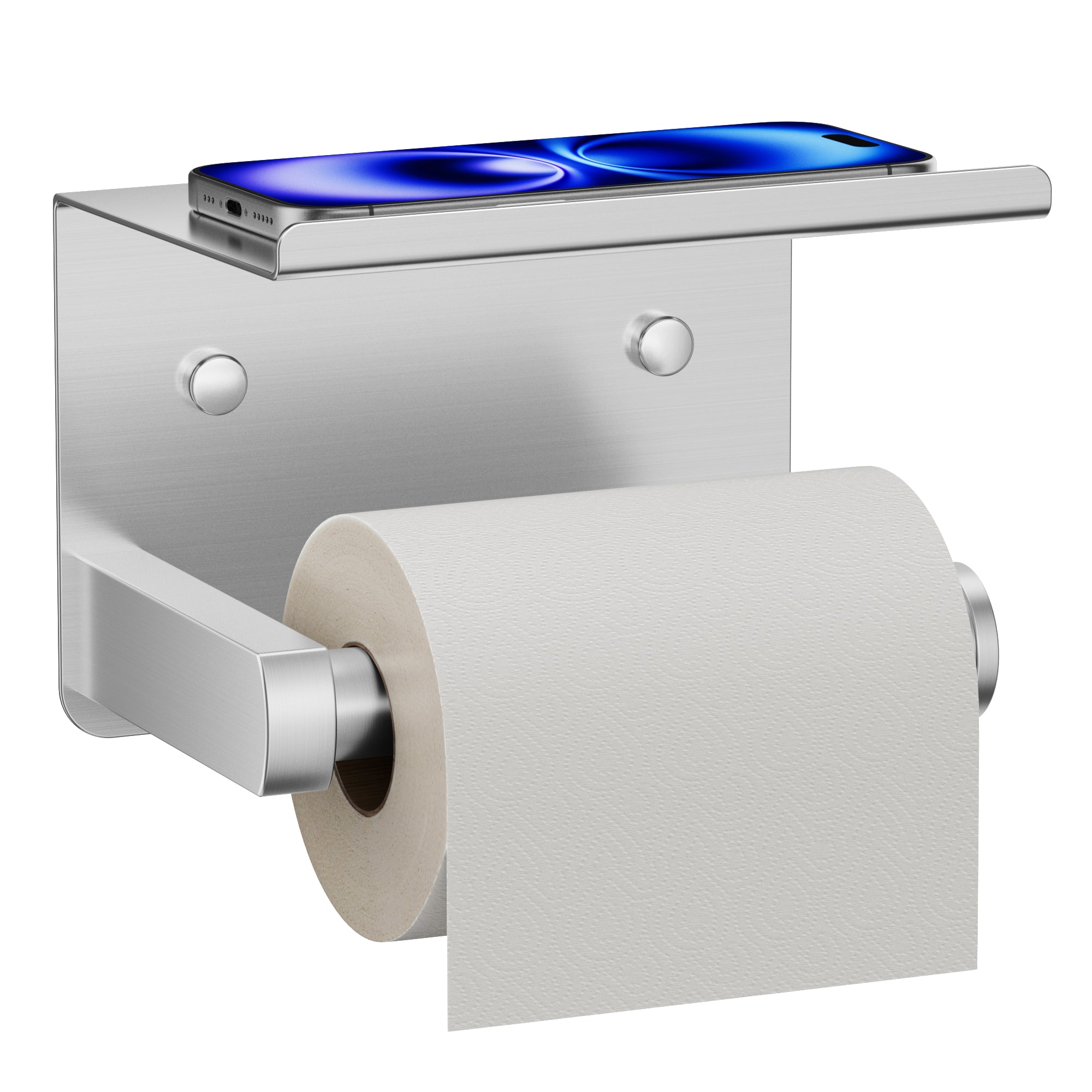 FORIOUS Toilet Paper Holder with Shelf, Adhesive or Screw Wall Mount Toilet Roll Holder for Bathroom, Rustproof 304 Stainless Steel Commercial Toilet Tissue Holder with Storage, Brushed Nickel