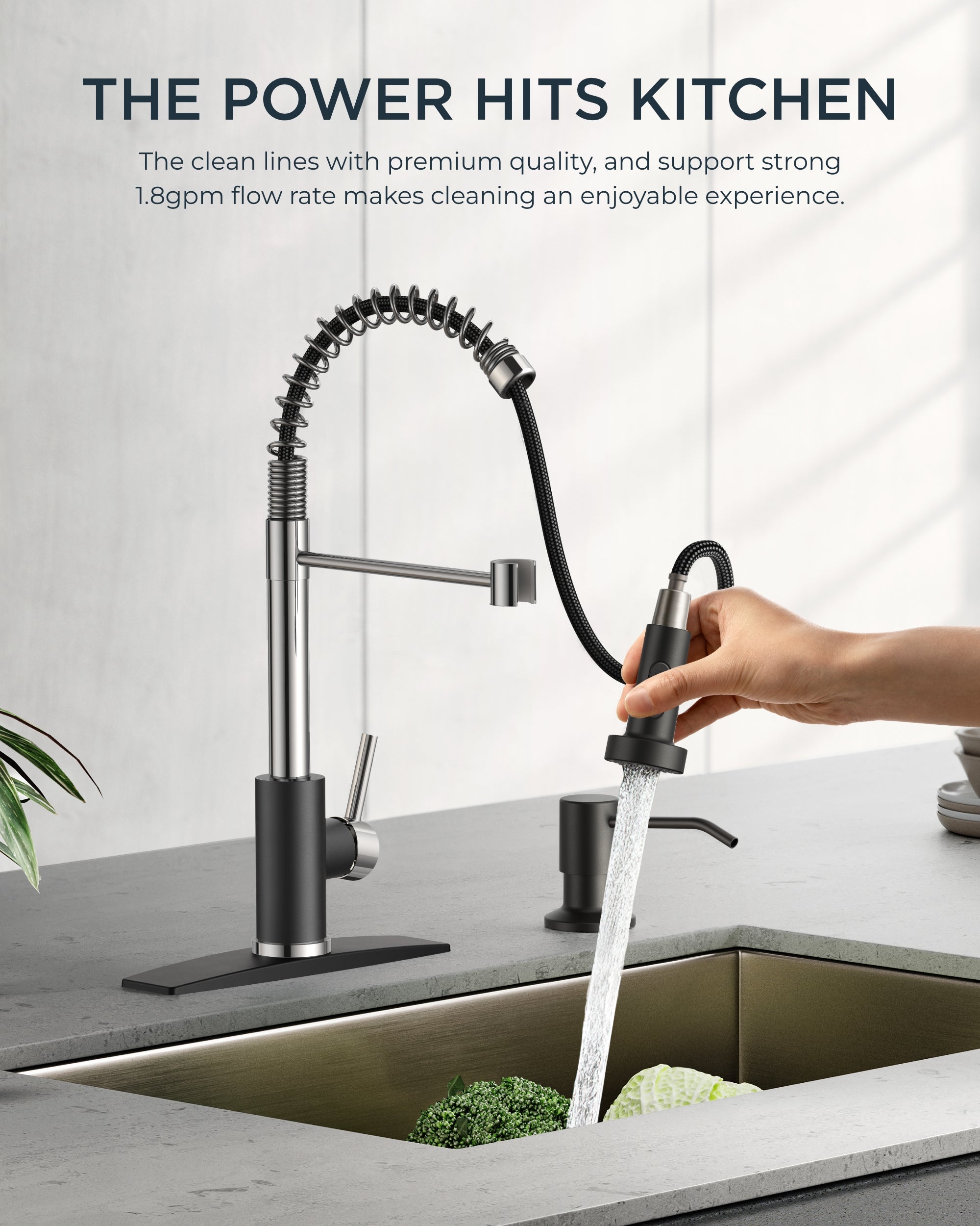 FORIOUS Kitchen Faucet with Pull Down Sprayer 1 or 3 Hole for Farmhouse with soap dispenser，led light