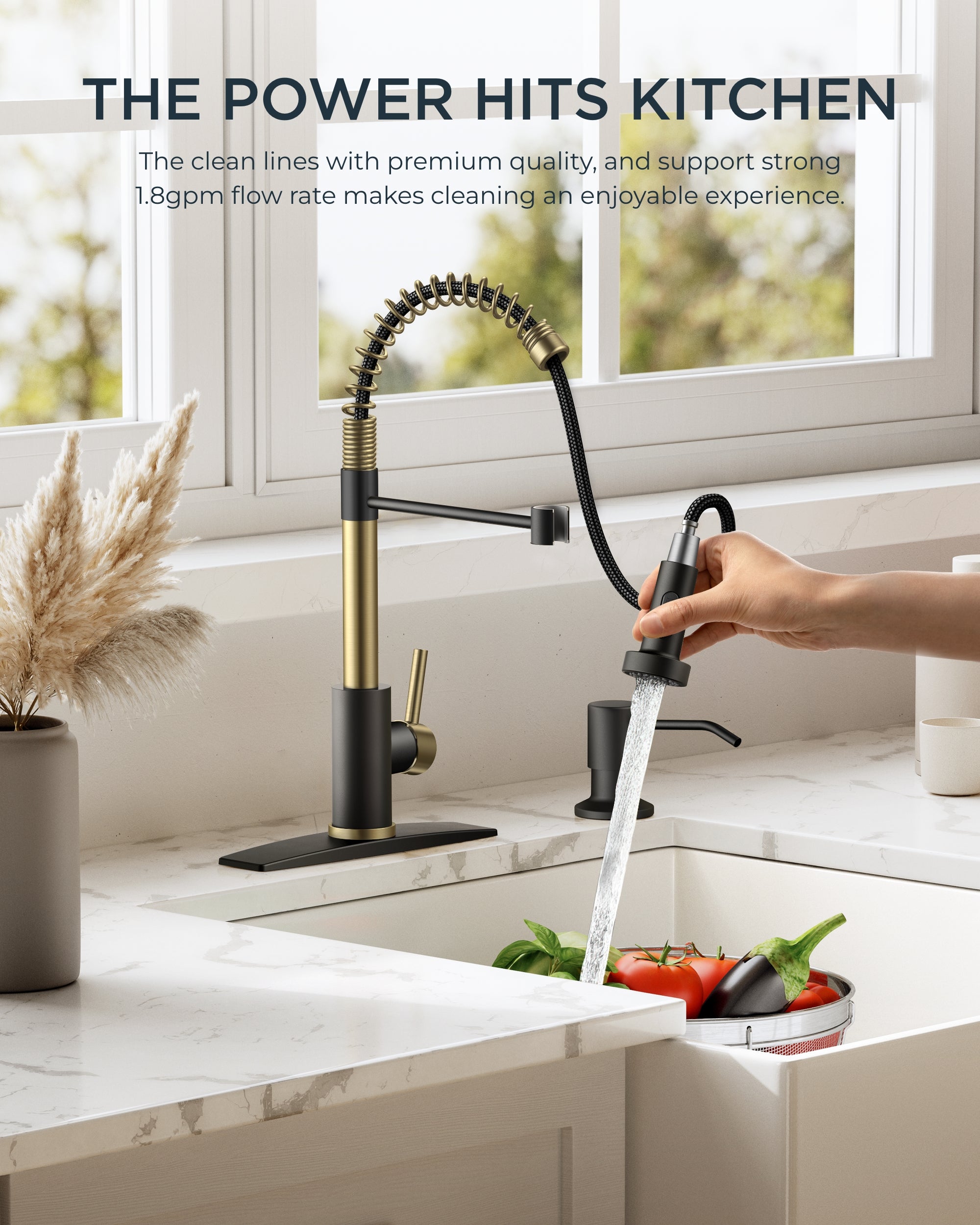 FORIOUS Kitchen Faucet with Pull Down Sprayer 1 or 3 Hole for Farmhouse with soap dispenser，led light