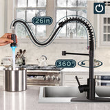 FORIOUS Kitchen Faucet with Pull Down Sprayer 1 or 3 Hole for Farmhouse with soap dispenser，led light