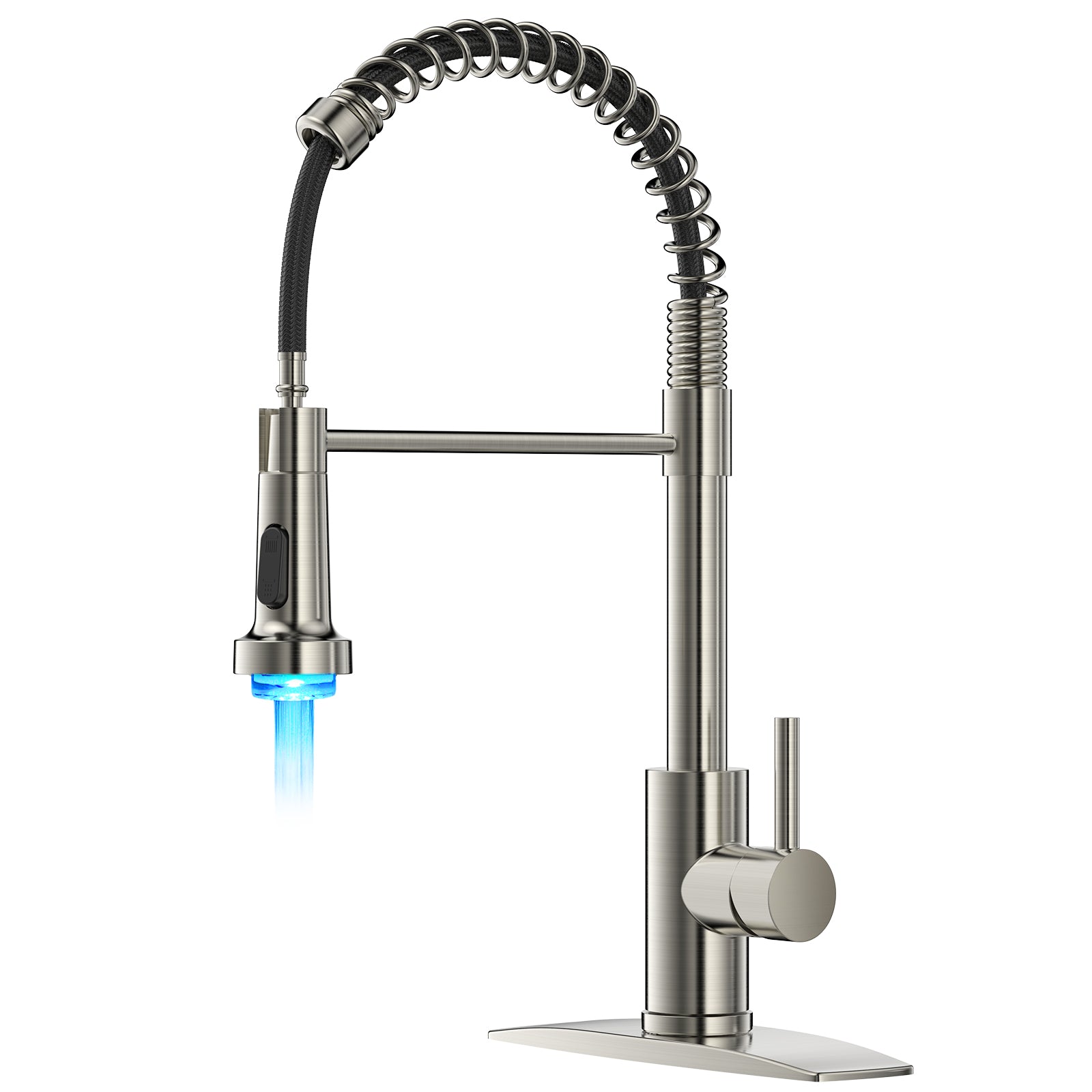 FORIOUS Kitchen Faucet with Pull Down Sprayer 1 or 3 Hole for Farmhouse with soap dispenser，led light