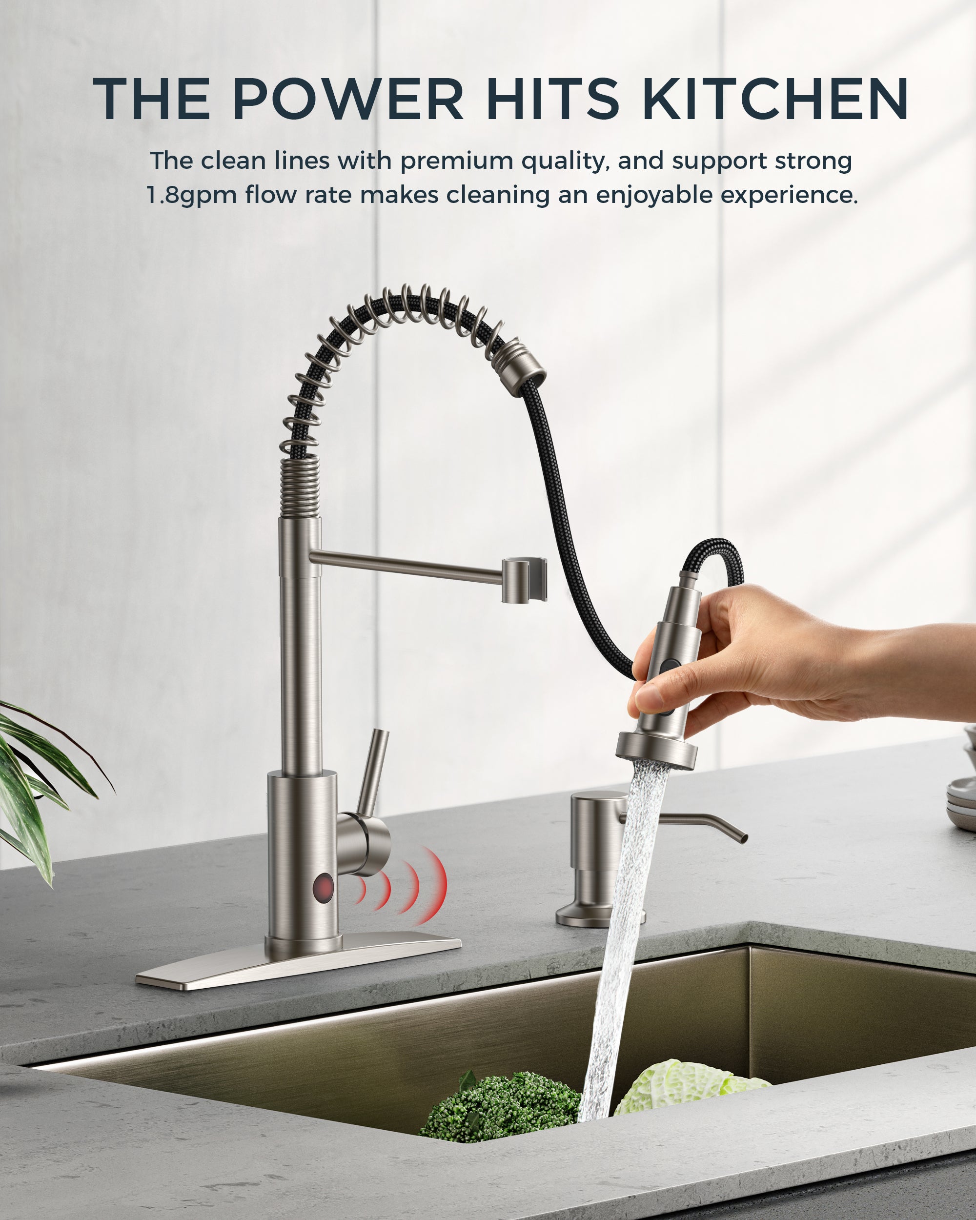 FORIOUS Kitchen Faucet with Pull Down Sprayer 1 or 3 Hole for Farmhouse with soap dispenser，led light