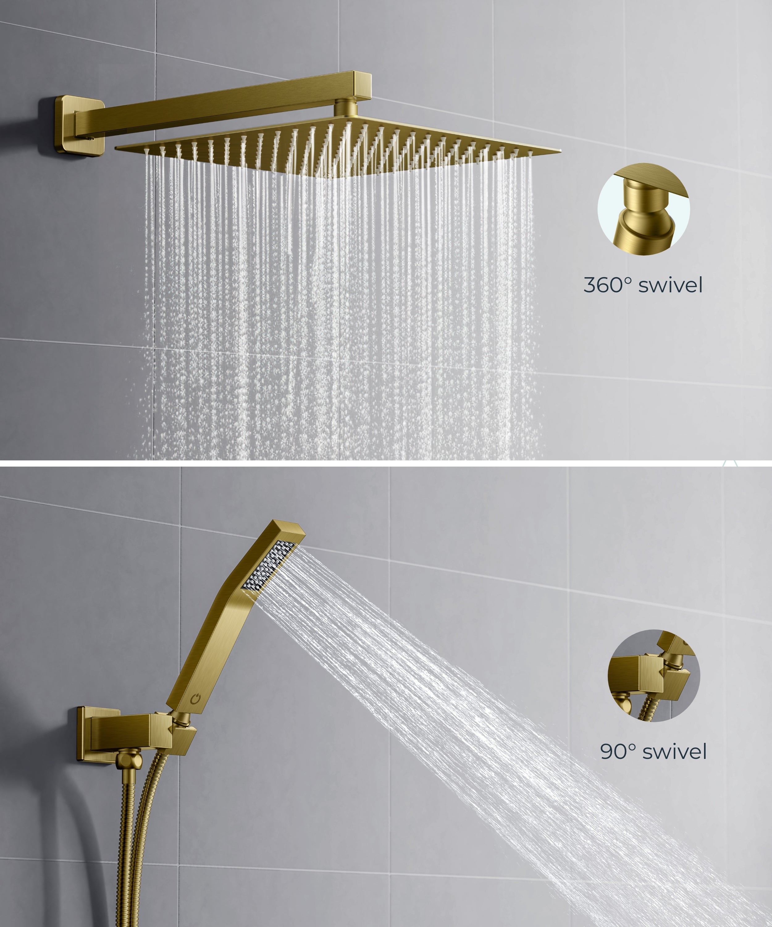 FORIOUS Shower Faucet Set-10 Inch，12Inch Shower System with Solid Brass Pressure Balanced Valve, Rainfall Shower Head and Handle Set, Wall Mounted Shower Fixtures Combo