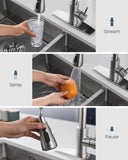 FORIOUS Kitchen Faucets with Pull Down Sprayer, Brushed Nickel High Arc Single Handle Stainless Steel Bar Sink Faucet with Deck Plate for 1 or 3 Hole, Suitable for Farmhouse RV Camper Laundry