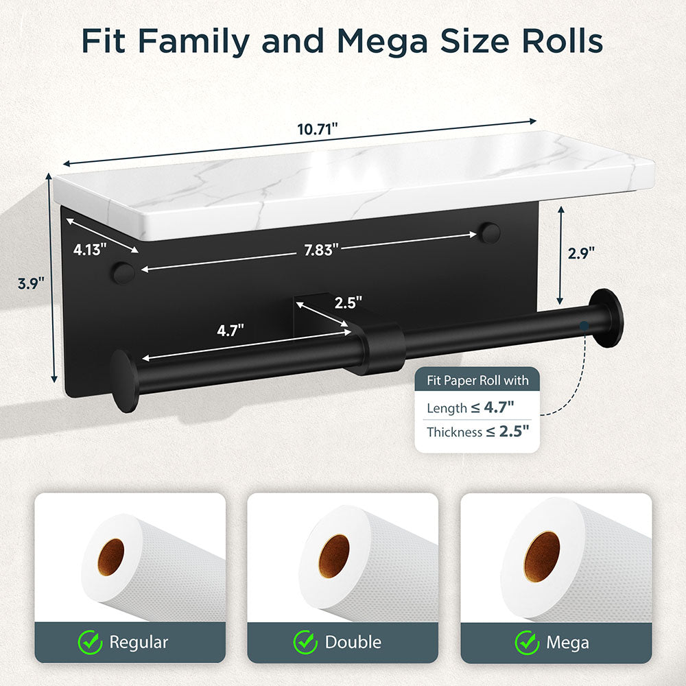 FORIOUS  Double Toilet Paper Holder with Shelf, Wall Mount Tissue Roll Holder for Bathroom, Washroom, 304 Stainless Steel Commercial Toilet Tissue Dispensers with Phone Shelf, Brushed Nickel FF11124B