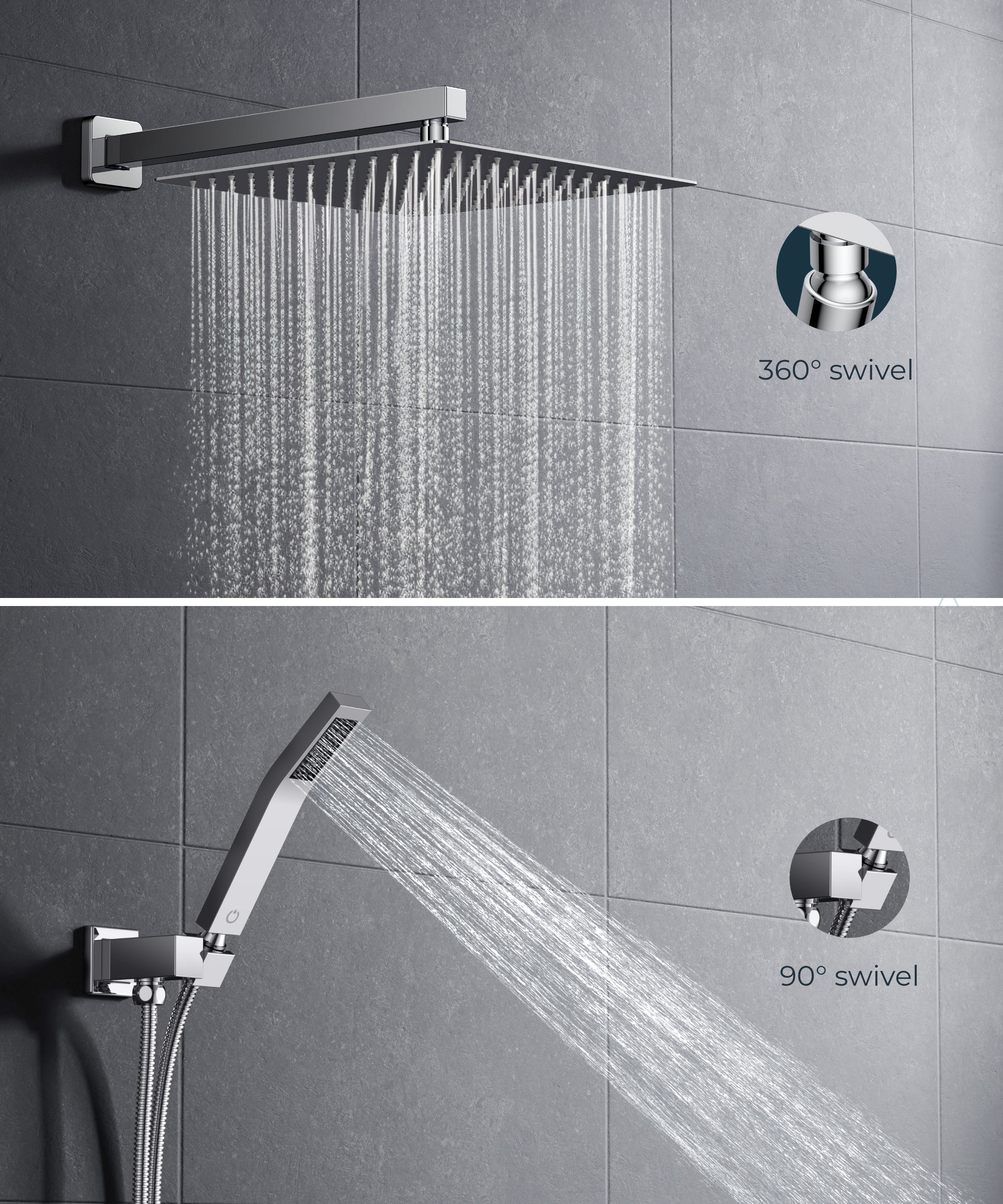 FORIOUS Shower Faucet Set-10 Inch，12Inch Shower System with Solid Brass Pressure Balanced Valve, Rainfall Shower Head and Handle Set, Wall Mounted Shower Fixtures Combo