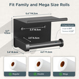 FORIOUS Toilet Paper Holder with Shelf, Adhesive or Screw Wall Mount Toilet Roll Holder for Bathroom, Rustproof 304 Stainless Steel Commercial Toilet Tissue Holder with Storage, Matte Black