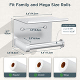 FORIOUS Toilet Paper Holder with Shelf, Adhesive or Screw Wall Mount Toilet Roll Holder for Bathroom, Rustproof 304 Stainless Steel Commercial Toilet Tissue Holder with Storage, Brushed Nickel