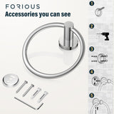 FORIOUS Towel Ring, SUS304 Stainless Steel Modern Hand Towel Holder Rack Hanger Round for Bathroom Wall Mounted, Ideal for Bath, Kitchen, RV (1, Chrome)