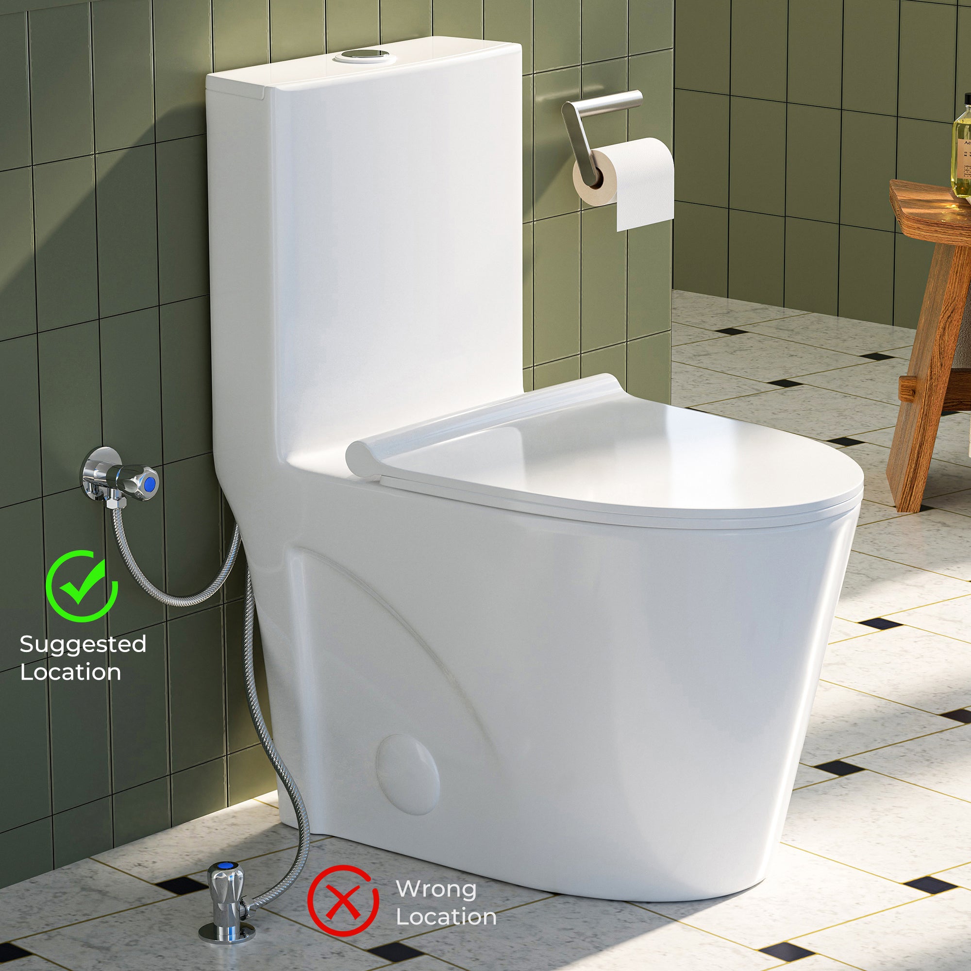 Forious Max 12" Rough-In  White  One Piece Toilet Dual Flush Toilet with Soft Closing Seat