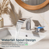 FORIOUS  Waterfall Bathroom Faucets ，8 Inch Widespread  with Metal Pop-up Drain