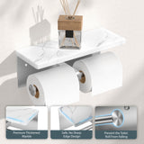 FORIOUS Toilet Paper Holder with Shelf, Marble Wall Mount Tissue Roll Holder for Bathroom, Washroom, 304 Stainless Steel Double Commercial Toilet Tissue Dispensers with Phone Shelf, Brushed Nickel