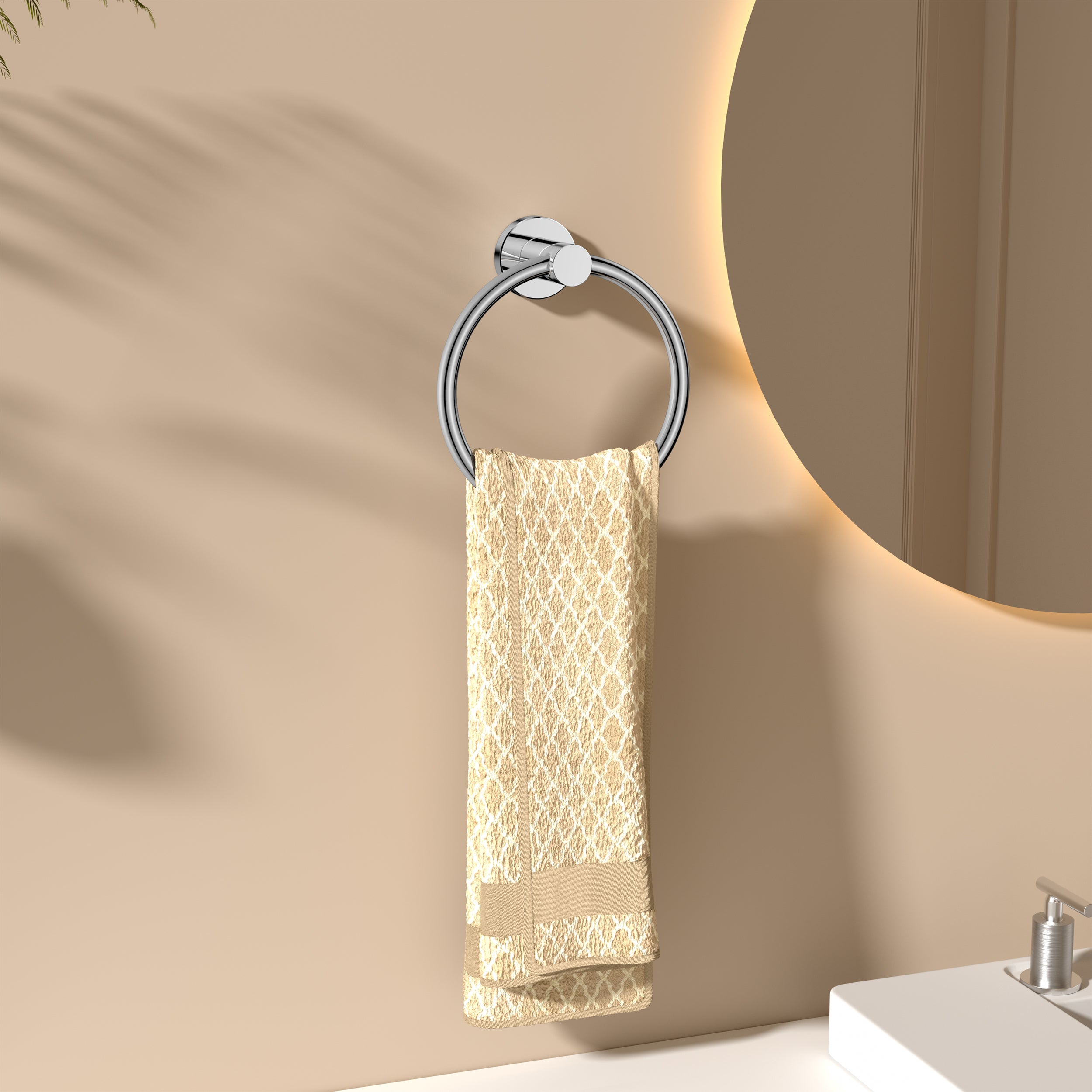 FORIOUS Towel Ring, SUS304 Stainless Steel Modern Hand Towel Holder Rack Hanger Round for Bathroom Wall Mounted, Ideal for Bath, Kitchen, RV (1, Chrome)