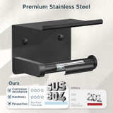 FORIOUS Toilet Paper Holder with Shelf, Adhesive or Screw Wall Mount Toilet Roll Holder for Bathroom, Rustproof 304 Stainless Steel Commercial Toilet Tissue Holder with Storage, Matte Black