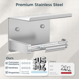 FORIOUS Toilet Paper Holder with Shelf, Adhesive or Screw Wall Mount Toilet Roll Holder for Bathroom, Rustproof 304 Stainless Steel Commercial Toilet Tissue Holder with Storage, Brushed Nickel