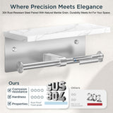 FORIOUS Toilet Paper Holder with Shelf, Marble Wall Mount Tissue Roll Holder for Bathroom, Washroom, 304 Stainless Steel Double Commercial Toilet Tissue Dispensers with Phone Shelf, Brushed Nickel