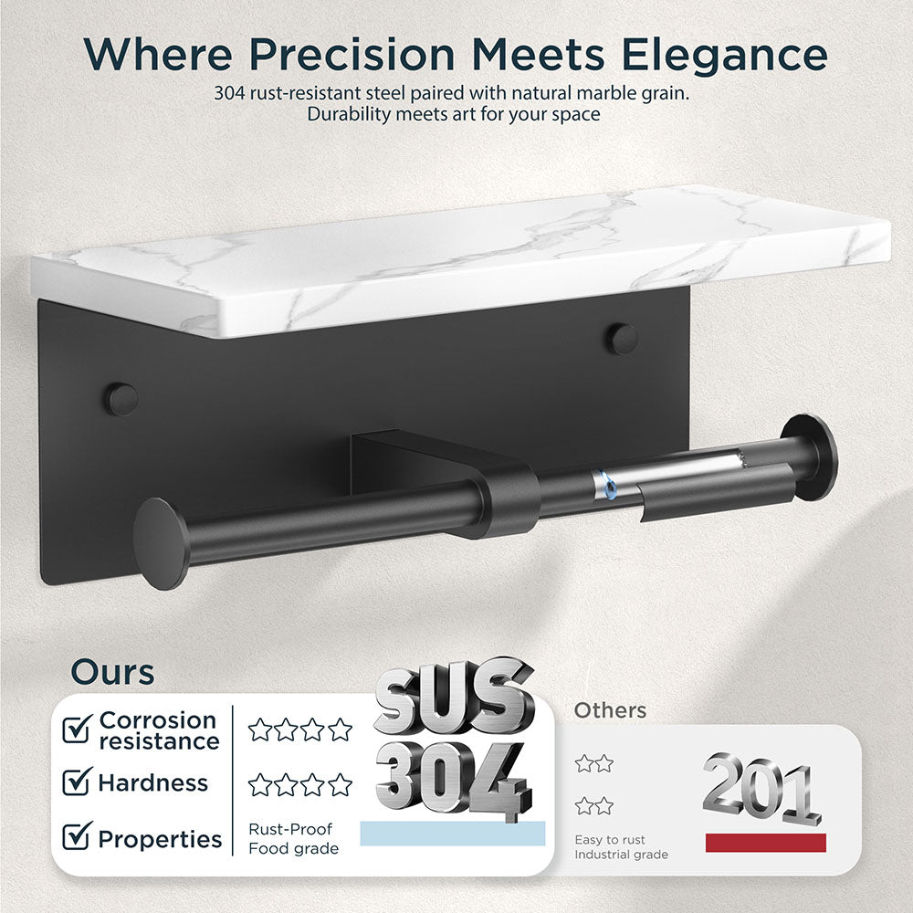 FORIOUS  Double Toilet Paper Holder with Shelf, Wall Mount Tissue Roll Holder for Bathroom, Washroom, 304 Stainless Steel Commercial Toilet Tissue Dispensers with Phone Shelf, Brushed Nickel FF11124B