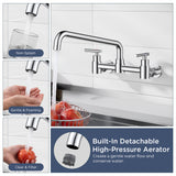 FORIOUS Wall Mount Kitchen Faucet, Adjustable 8" Center Commercial Chrome | No-Lead Stainless Steel Kitchen Sink Faucet, 12 Inch 360° Swivel Spout, 2 Handle for Utility Laundry Room Restaurant Outdoor