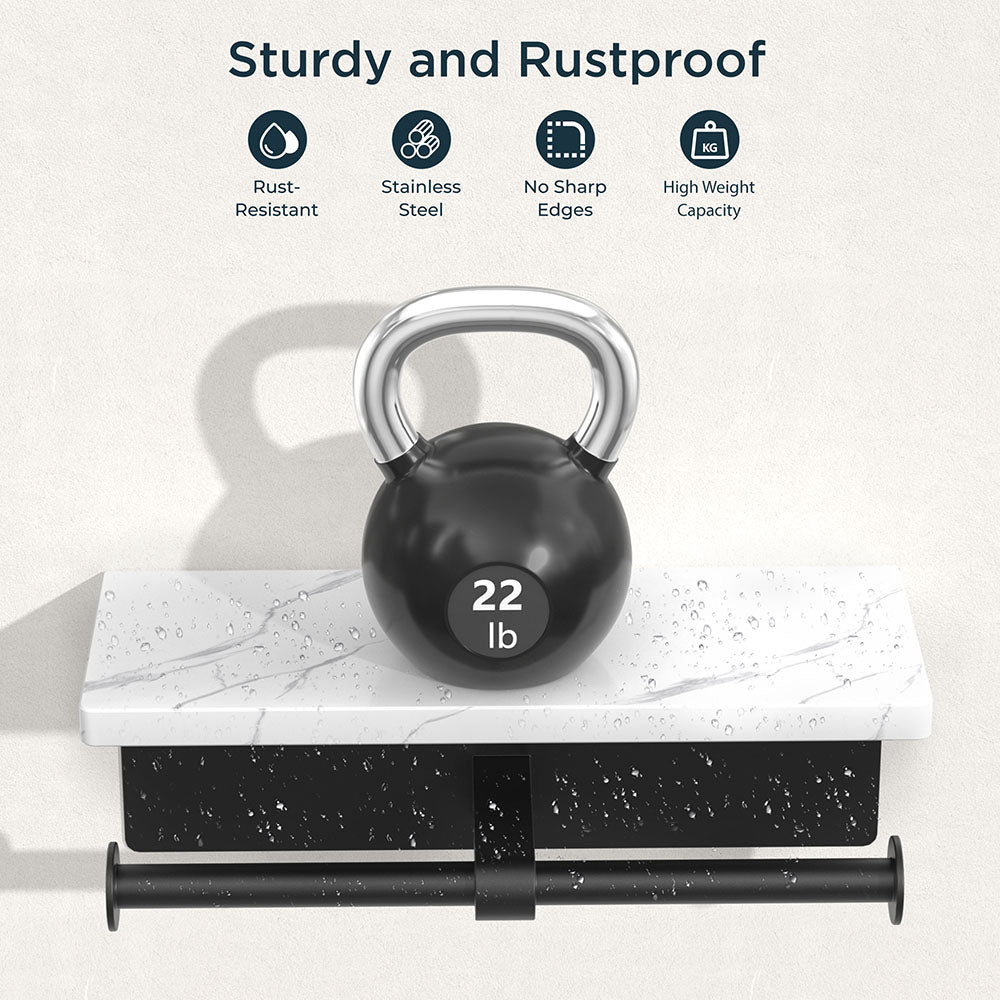 FORIOUS  Double Toilet Paper Holder with Shelf, Wall Mount Tissue Roll Holder for Bathroom, Washroom, 304 Stainless Steel Commercial Toilet Tissue Dispensers with Phone Shelf, Brushed Nickel FF11124B