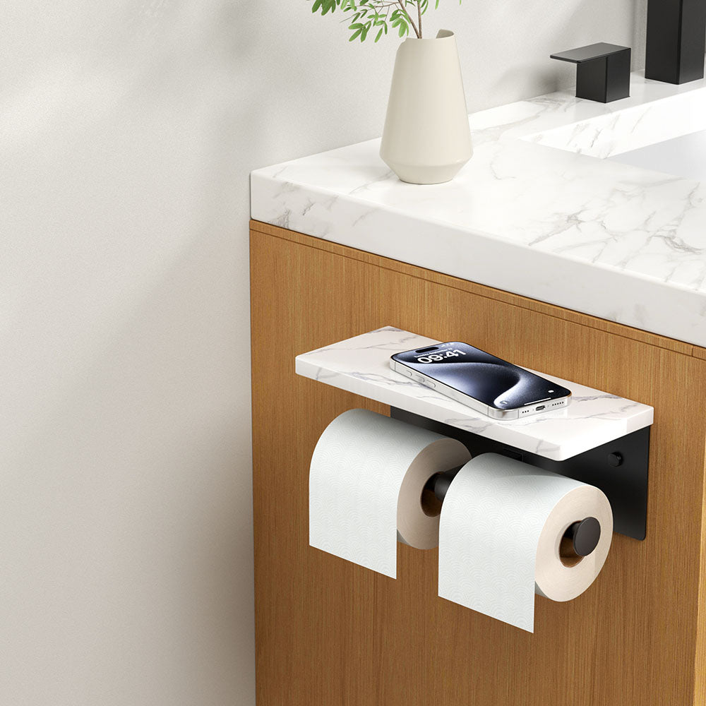 FORIOUS  Double Toilet Paper Holder with Shelf, Wall Mount Tissue Roll Holder for Bathroom, Washroom, 304 Stainless Steel Commercial Toilet Tissue Dispensers with Phone Shelf, Brushed Nickel FF11124B