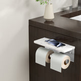 FORIOUS Toilet Paper Holder with Shelf, Marble Wall Mount Tissue Roll Holder for Bathroom, Washroom, 304 Stainless Steel Double Commercial Toilet Tissue Dispensers with Phone Shelf, Brushed Nickel