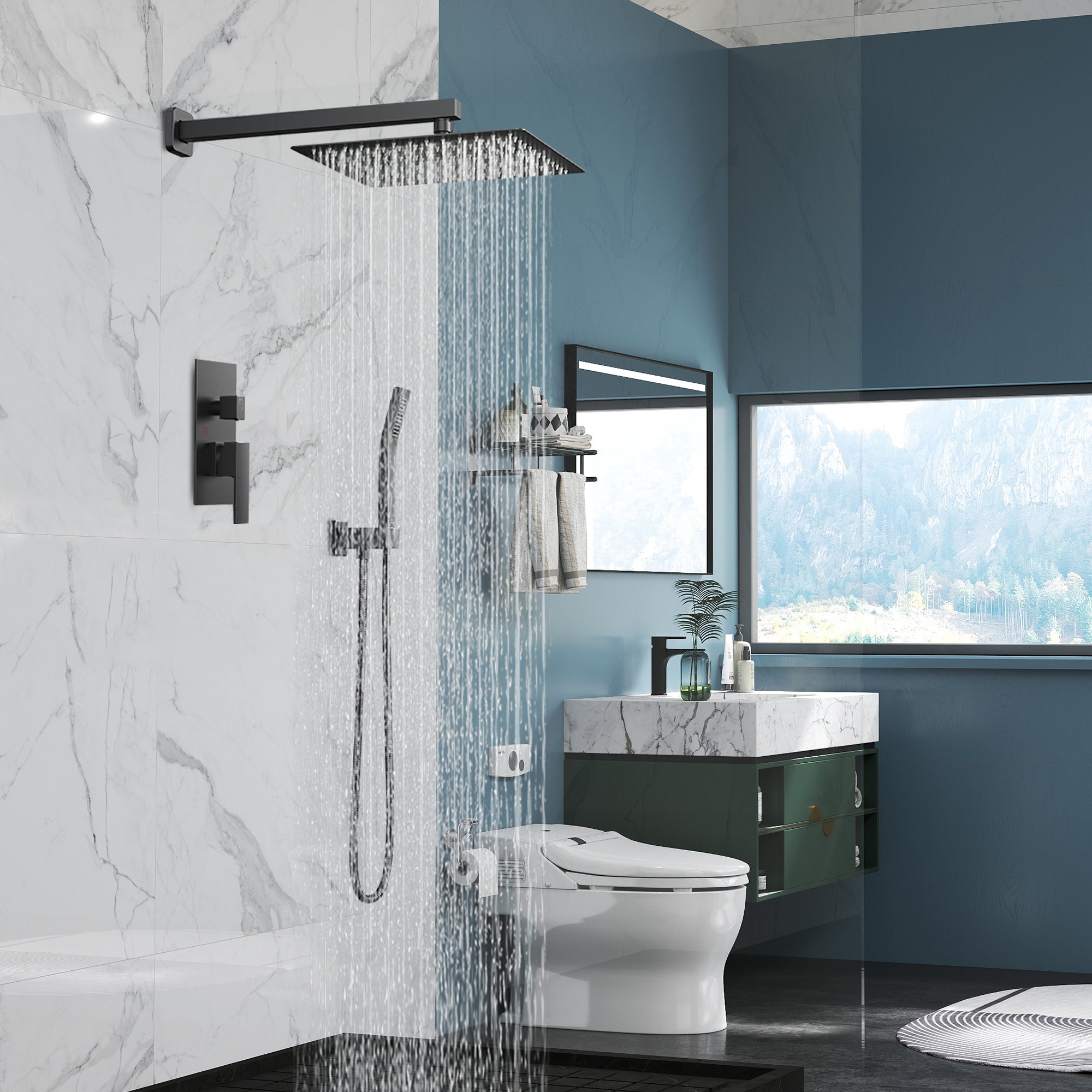 Forious Max  Stainless steel 8inch Bathroom Wall Mounted Rainfall Shower Head System with Faucet