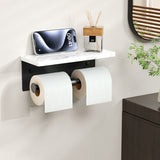 FORIOUS  Double Toilet Paper Holder with Shelf, Wall Mount Tissue Roll Holder for Bathroom, Washroom, 304 Stainless Steel Commercial Toilet Tissue Dispensers with Phone Shelf, Brushed Nickel FF11124B