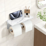 FORIOUS Toilet Paper Holder with Shelf, Marble Wall Mount Tissue Roll Holder for Bathroom, Washroom, 304 Stainless Steel Double Commercial Toilet Tissue Dispensers with Phone Shelf, Brushed Nickel