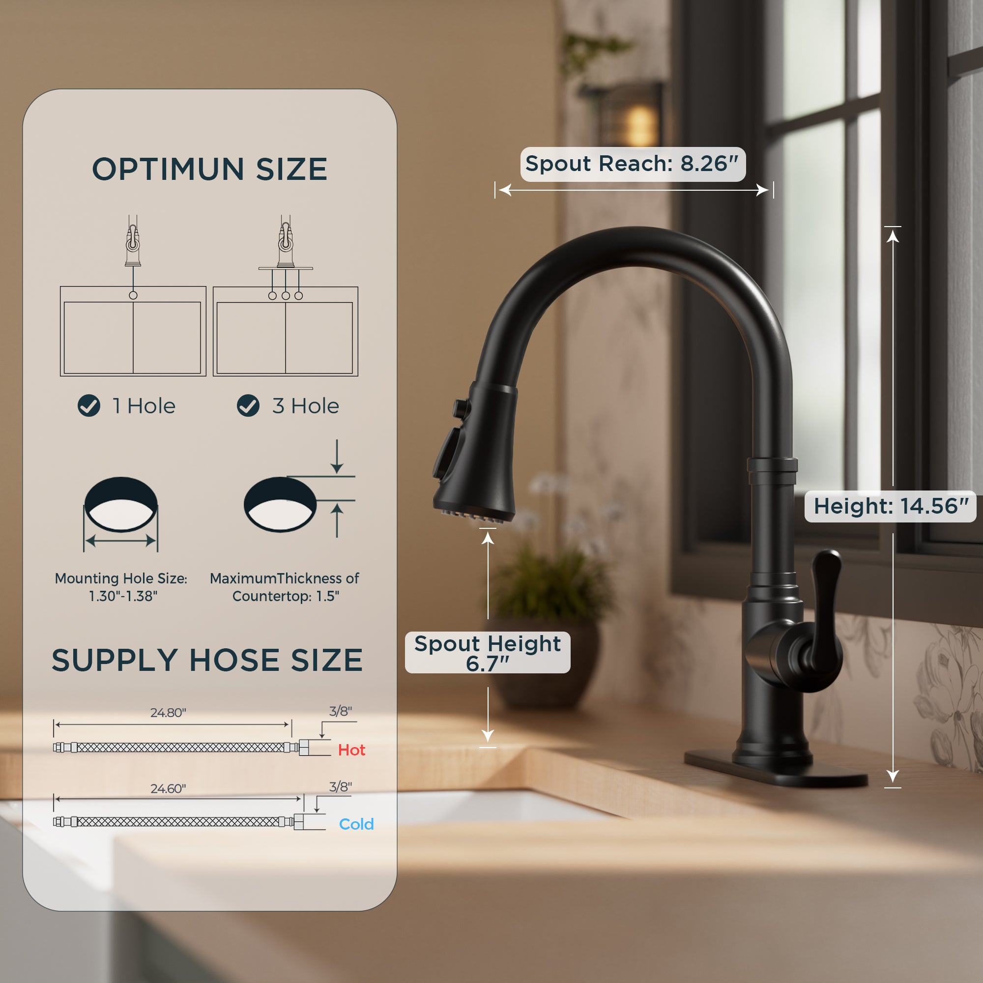 FORIOUS Antique Black Kitchen Faucets with Pull Down Sprayer, 3 in 1 Stainless Steel High Arc Single Handle Sink Faucet for Farmhouse Camper Rv Bar, Fit for 1 or 3 Hole