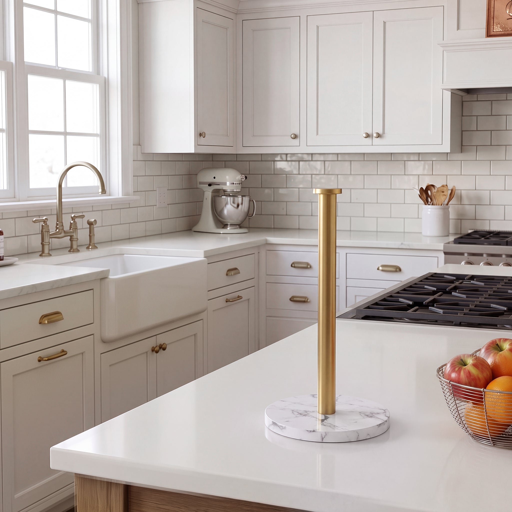 FORIOUS Paper Towel Holder Countertop, Weighted Marble Base, Brushed Gold