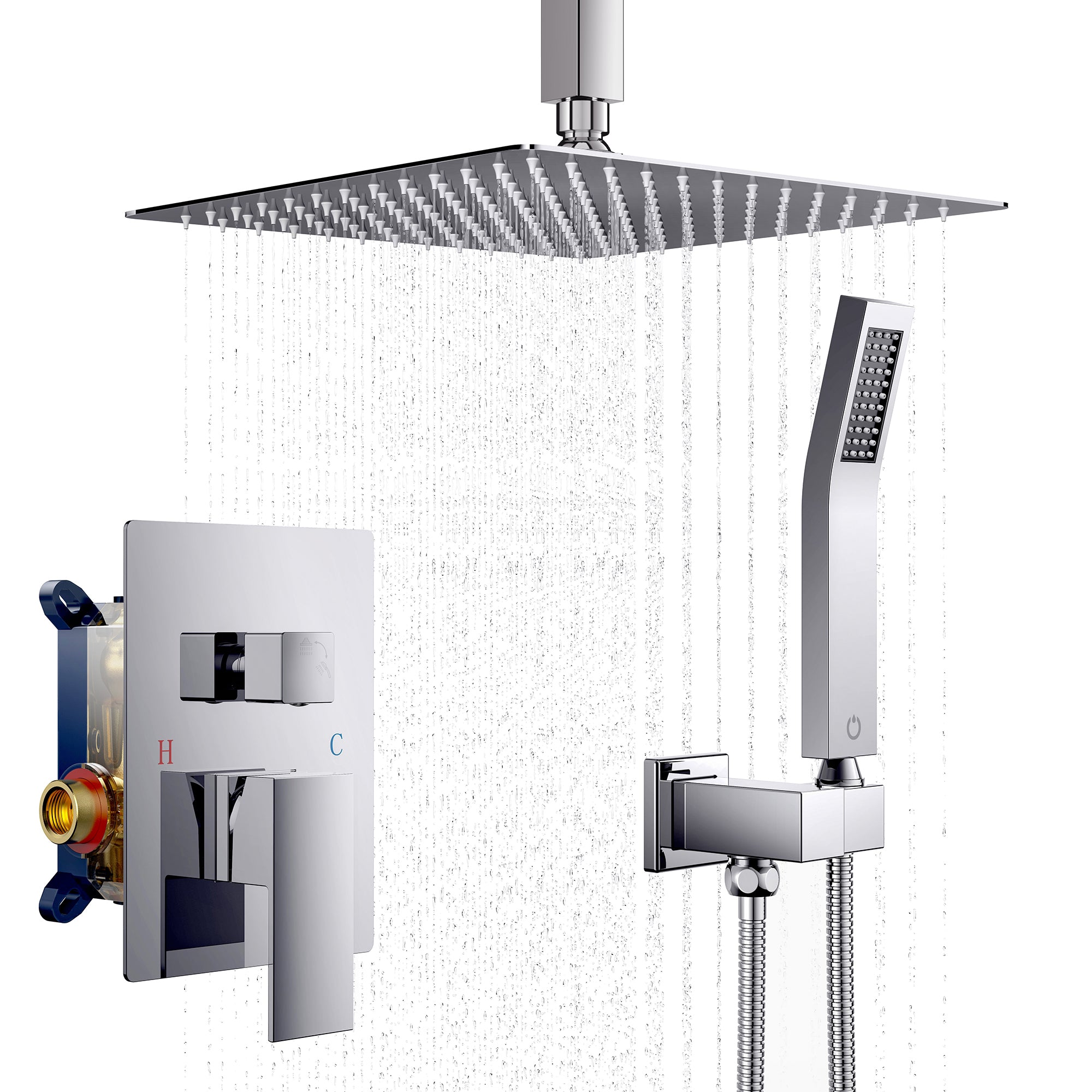 Forious Max     Gold Chrome 8 inch Bathroom Wall Mounted Rainfall Shower Head System with Faucet