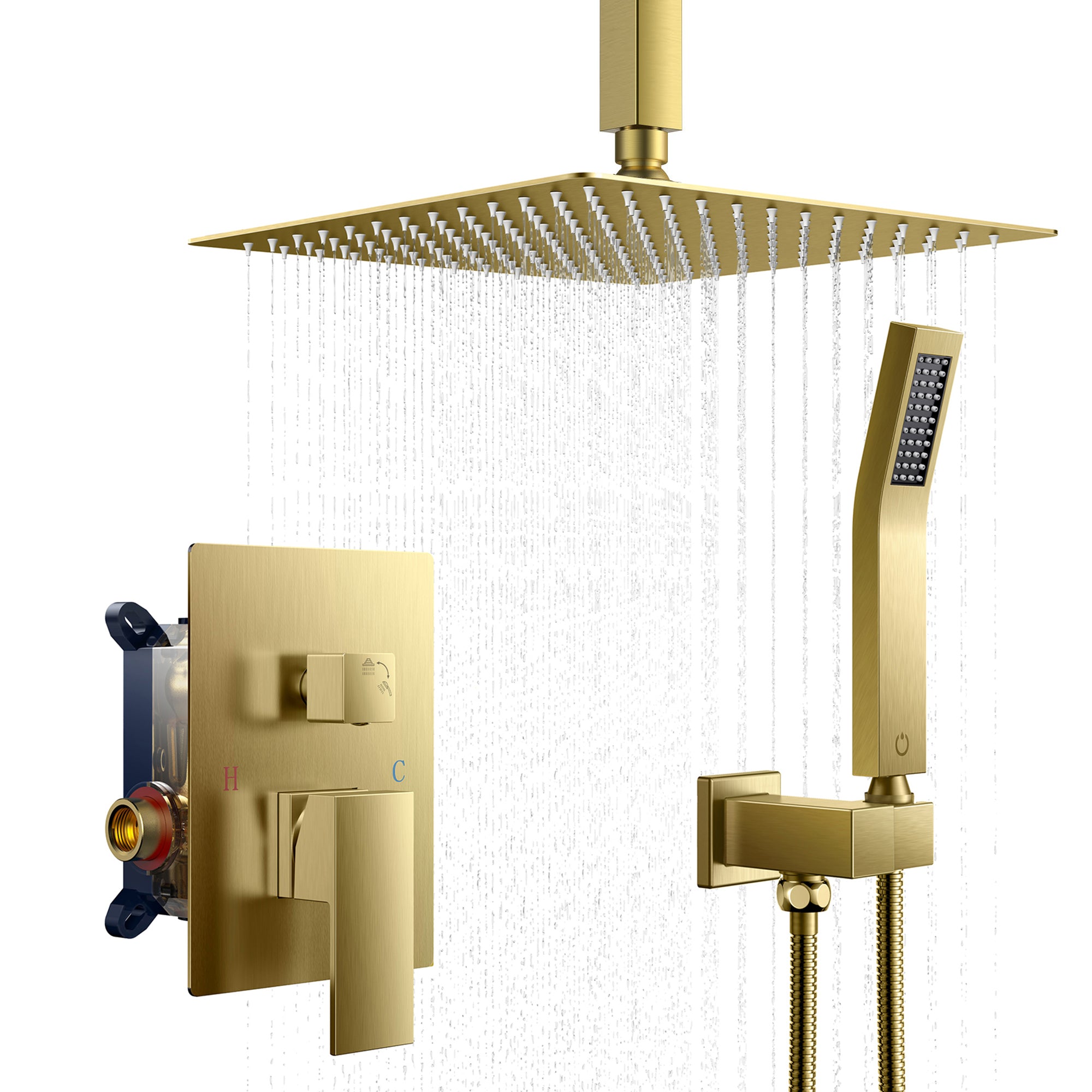 Forious Max     Gold Chrome 8 inch Bathroom Wall Mounted Rainfall Shower Head System with Faucet