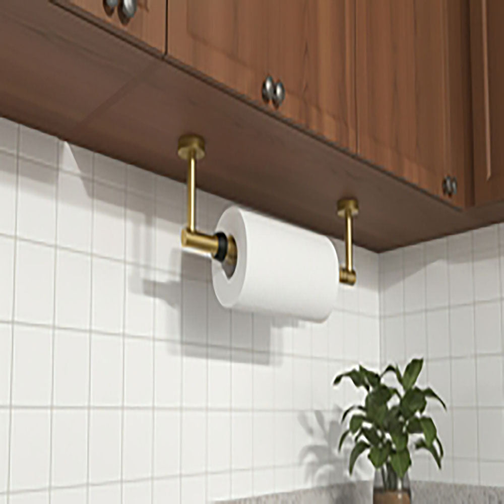 FORIOUS Paper Towel Holder Under Cabinet, SUS304 Wall Mounted Commercial Paper Towel Holder, One-Handed Tear Hanging Paper Roll Holder with Ratchet Mechanism for Kitchen Bathroom (Brushed Gold)