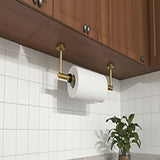 FORIOUS Paper Towel Holder Under Cabinet, SUS304 Wall Mounted Commercial Paper Towel Holder, One-Handed Tear Hanging Paper Roll Holder with Ratchet Mechanism for Kitchen Bathroom (Brushed Gold)
