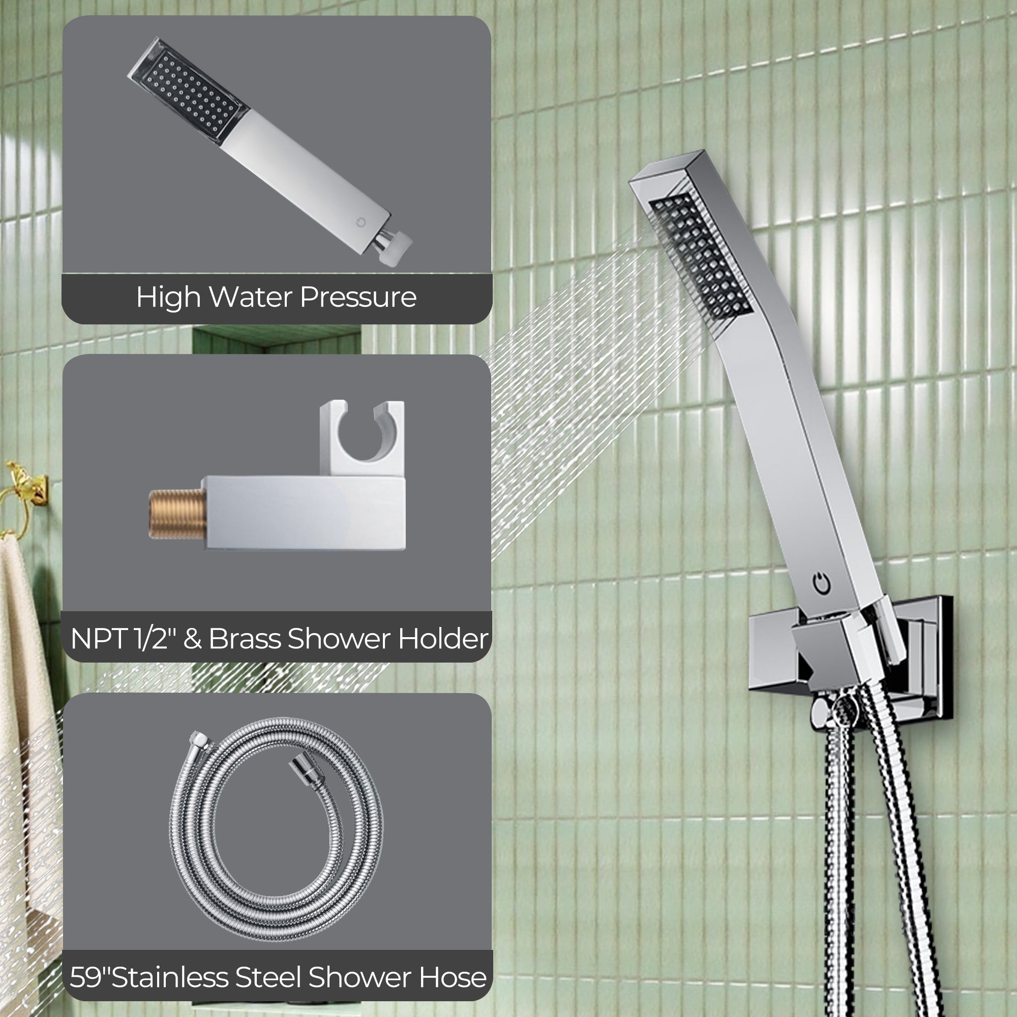 Forious Max     Gold Chrome 8 inch Bathroom Wall Mounted Rainfall Shower Head System with Faucet