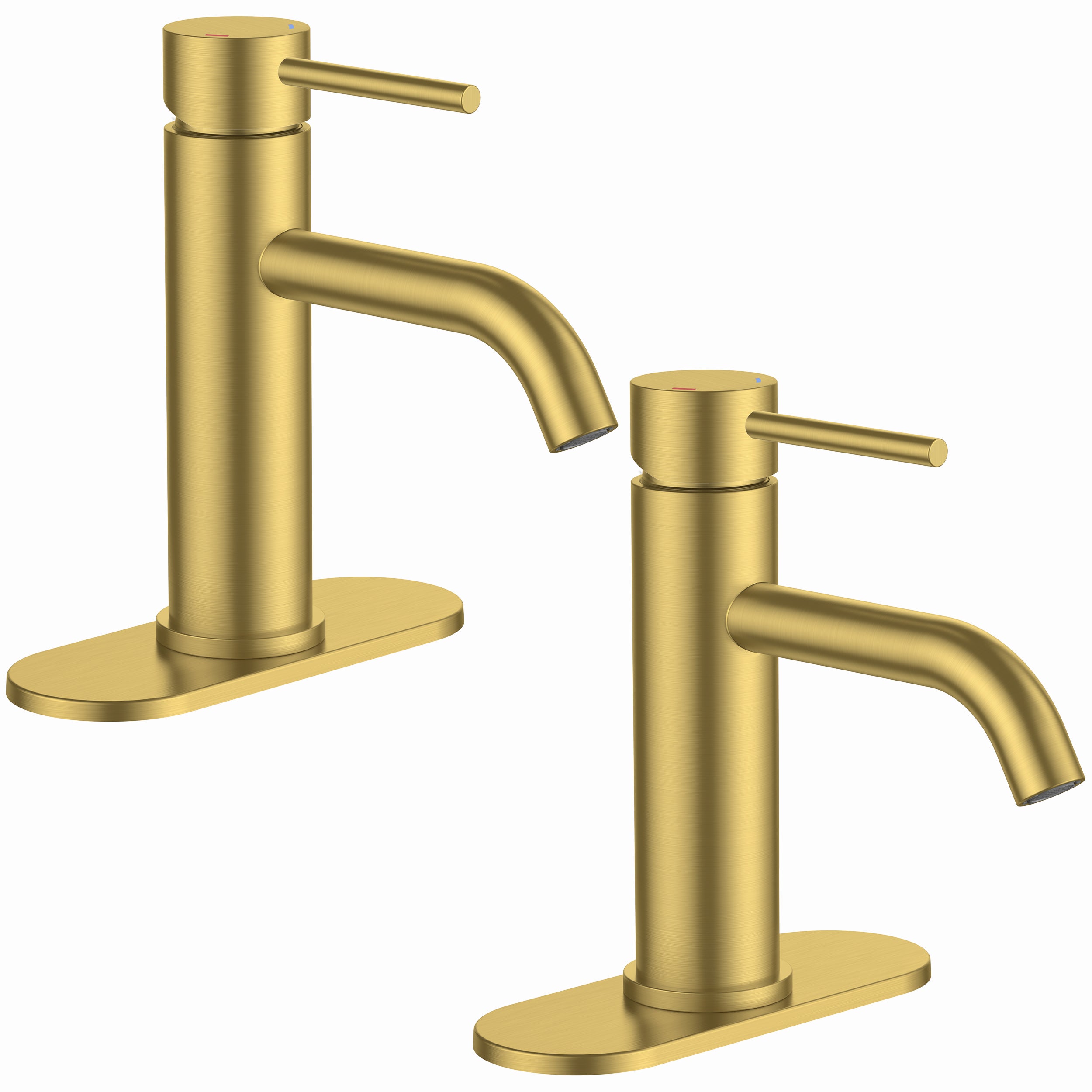 FORIOUS Bathroom Faucet 1 Hole, Brushed Gold Single Handle Sink Faucets 2 Pack | for 1 or 3 Hole 4 Inch Centerset Sink, with Pop-up Drain, NSF61 Certified, for Vanity Rv Commercial Lavatory Restroom Basin