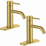 FORIOUS Bathroom Faucet 1 Hole, Brushed Gold Single Handle Sink Faucets 2 Pack | for 1 or 3 Hole 4 Inch Centerset Sink, with Pop-up Drain, NSF61 Certified, for Vanity Rv Commercial Lavatory Restroom Basin