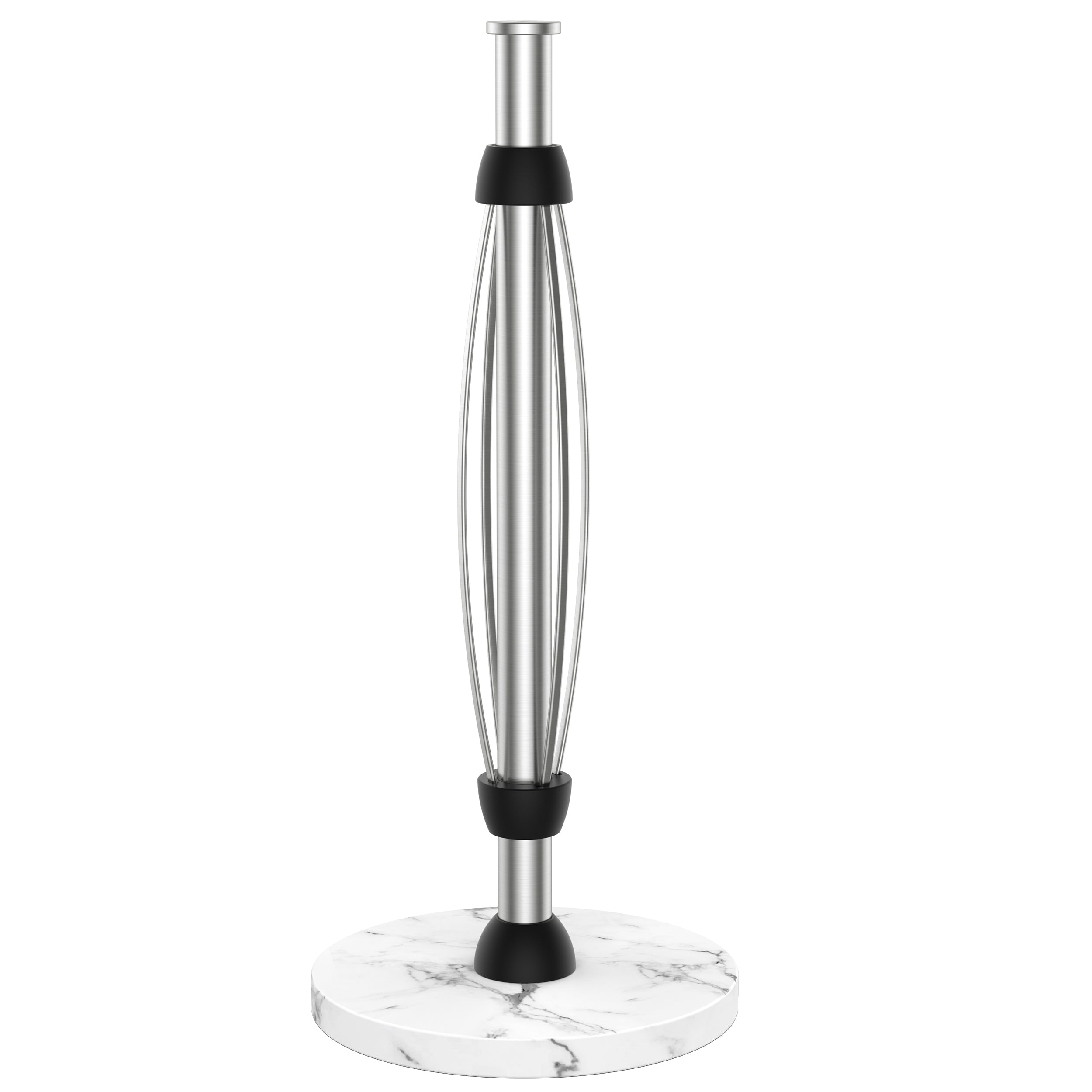 FORIOUS Paper Towel Holder Countertop, One-Handed Tear,Weighted Marble Base 304 Stainless Steel Paper Towel Stand, Ratchet Mechanism for Easy Tearing, Fits Standard & Jumbo Rolls for Kitchen, Silver