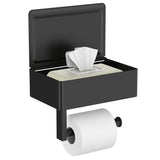 FORIOUS Toilet Paper Holder with Shelf, Wall-Mounted Modern Wipes Dispenser | Matte Black | Toilet Paper Holder with Storage for Bathroom | Fits Wipes, Sanitary Napkins, Tampons | 8.0"x5.3" Large Shelf