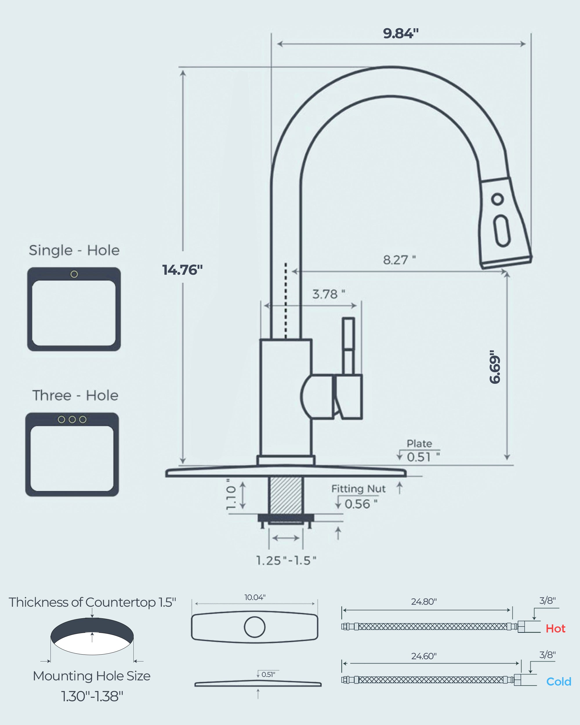 FORIOUS Black Kitchen Faucet with Pull Down Sprayer, High Arc Single Handle Classic Stainless Steel Sink Faucet 1 or 3 Hole, Suitable for Farmhouse Camper Laundry Rv Bar
