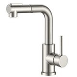 FORIOUS Modern Bar Sink Faucet Brushed Nickel, Stainless Steel Single Handle Small Kitchen Sink Faucet with Pull Out Sprayer, 360° Swivel Spout L-Shaped Design Suitable for Camper Outdoor Bathroom RV