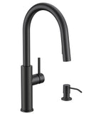 FORIOUS Kitchen Faucet with Soap Dispenser, Modern Matte Black, Single Handle High Arc Stainless Steel Kitchen Sink Faucet with Pull Down Sprayer, 1 or 3 Hole Deck Mount for RV, Laundry, Outdoor