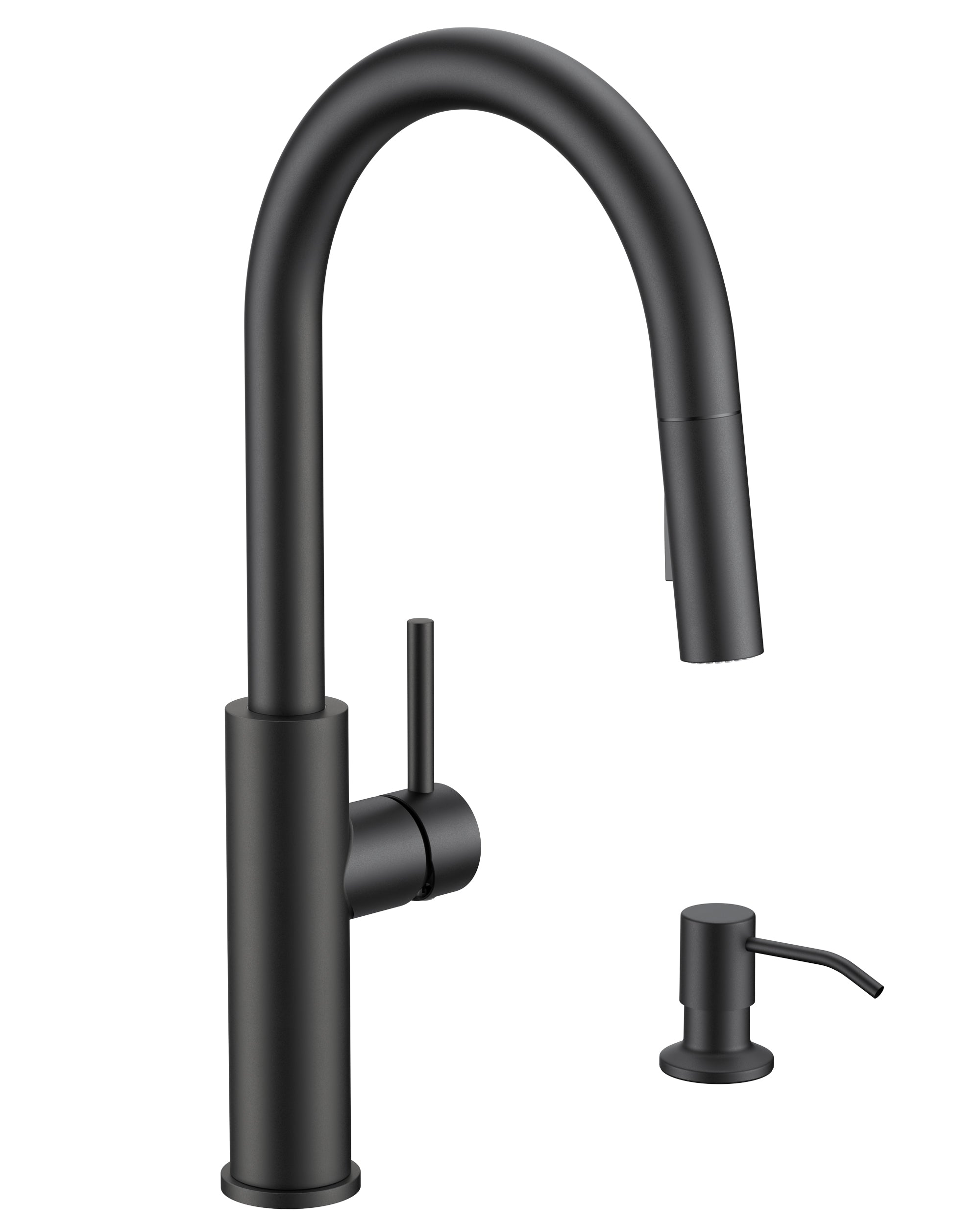 FORIOUS Kitchen Faucet with Soap Dispenser, Modern Matte Black, Single Handle High Arc Stainless Steel Kitchen Sink Faucet with Pull Down Sprayer, 1 or 3 Hole Deck Mount for RV, Laundry, Outdoor