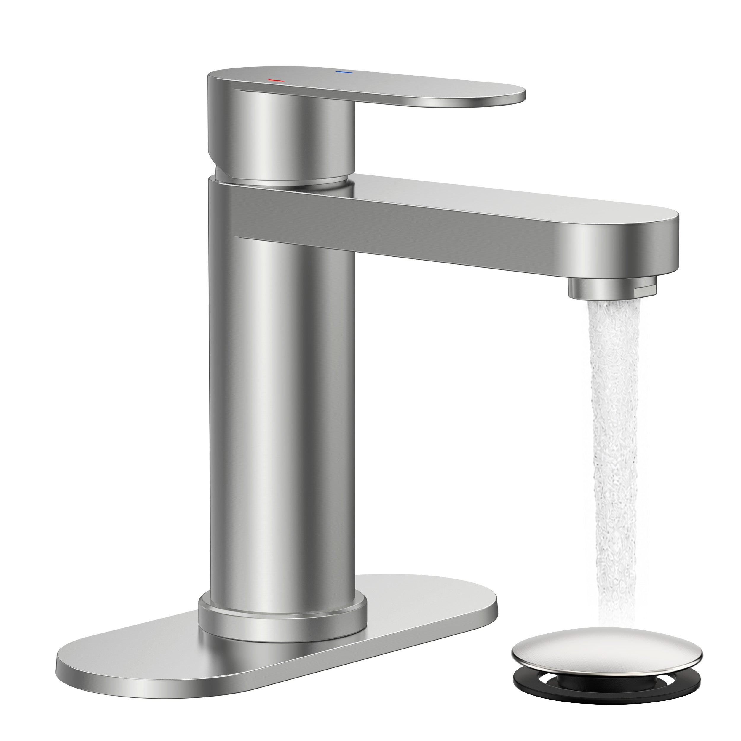 FORIOUS Bathroom Faucet 1 Hole, Single Handle Vanity Faucet Polished Chrome Bathroom Sink Faucet with Deck Plate, Fits 1 Hole and 4-Inch 3 Hole Install, for RV Vanity Lavatory Restroom Camper