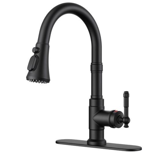FORIOUS Antique Black Kitchen Faucets with Pull Down Sprayer, 3 in 1 Stainless Steel High Arc Single Handle Sink Faucet for Farmhouse Camper Rv Bar, Fit for 1 or 3 Hole