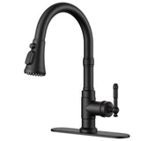 FORIOUS Antique Black Kitchen Faucets with Pull Down Sprayer, 3 in 1 Stainless Steel High Arc Single Handle Sink Faucet for Farmhouse Camper Rv Bar, Fit for 1 or 3 Hole