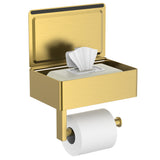 FORIOUS Toilet Paper Holder with Shelf, Wall-Mounted Modern Wipes Dispenser | Matte Black | Toilet Paper Holder with Storage for Bathroom | Fits Wipes, Sanitary Napkins, Tampons | 8.0"x5.3" Large Shelf